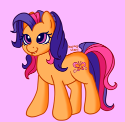 Size: 1924x1871 | Tagged: safe, artist:leopardsnaps, character:scootaloo (g3), species:earth pony, species:pony, g3, looking up, simple background, smiling, solo, standing