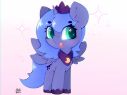 Size: 4000x3000 | Tagged: safe, artist:zokkili, character:princess luna, species:alicorn, species:pony, g4, beanbrows, crown, cute, ear fluff, eyebrows, eyebrows visible through hair, female, filly, filly luna, gradient background, heart, heart eyes, high res, horn, jewelry, lunabetes, necklace, open mouth, open smile, peytral, regalia, signature, smiling, solo, sparkles, sparkly eyes, spread wings, starry eyes, unshorn fetlocks, wingding eyes, wings, woona, younger