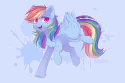 Size: 1772x1181 | Tagged: safe, artist:solnuhhh, character:rainbow dash, species:pegasus, species:pony, g4, chest fluff, female, looking at you, mare, open mouth, open smile, smiling, smiling at you, solo, wings