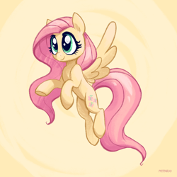 Size: 2048x2048 | Tagged: safe, artist:pfeffaroo, character:fluttershy, species:pegasus, species:pony, g4, female, flying, high res, mare, smiling, solo, spread wings, wings