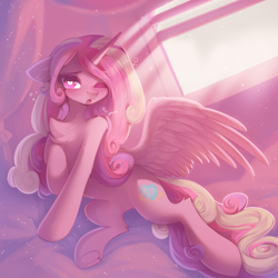 Size: 2000x2000 | Tagged: safe, artist:anku, character:princess cadance, species:alicorn, species:pony, g4, chest fluff, crepuscular rays, cute, cutedance, ear fluff, female, floppy ears, heart, heart eyes, high res, horn, leg fluff, looking at you, mare, one eye closed, open mouth, solo, spread wings, underhoof, wingding eyes, wings, yawn