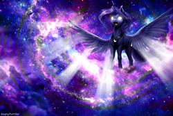 Size: 2048x1366 | Tagged: safe, ai model:perchance, artist:emptyplotfiller, machine learning generated, character:princess luna, species:alicorn, species:pony, g4, ai content, dream realm, gift art, royal canterlot voice