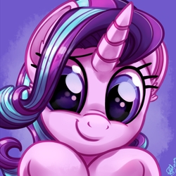 Size: 1800x1800 | Tagged: safe, artist:diamonddusted, artist:whitediamonds, character:starlight glimmer, species:pony, species:unicorn, g4, bust, colored pupils, commission, cute, dawwww, female, full face view, glimmerbetes, hnnng, horn, looking at you, mare, portrait, signature, smiling, smiling at you, solo, weapons-grade cute, whitediamonds is trying to kill us