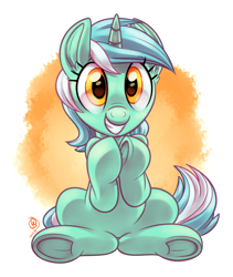 Size: 2580x3060 | Tagged: safe, artist:diamonddusted, artist:whitediamonds, character:lyra heartstrings, species:pony, species:unicorn, g4, abstract background, cute, female, frog (hoof), grin, high res, hooves, horn, looking at you, lyrabetes, mare, signature, sitting, smiling, smiling at you, solo, tail, underhoof, weapons-grade cute
