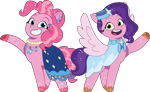 Size: 2127x1307 | Tagged: safe, artist:prixy05, derpibooru original, part of a set, character:pinkie pie, character:pipp petals, species:earth pony, species:pegasus, species:pony, g4, g5, my little pony: tell your tale, clothes swap, clothing, colored hooves, crystal ball (episode), digital art, dress, duo, duo female, female, g4 to g5, generation leap, hoof heart, hooves, mare, pipp and her second heroine, pipp wings, raised hoof, simple background, spread wings, tell your tale accurate, transparent background, underhoof, unshorn fetlocks, vector, wings