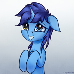 Size: 3000x3000 | Tagged: safe, artist:adagiostring, oc, oc only, oc:windows 8, species:pony, species:unicorn, commission, cute, female, floppy ears, grin, heterochromia, high res, hooves, hooves to the chest, horn, mare, microsoft, ocbetes, smiling, solo, unicorn oc, windows