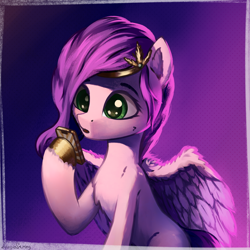 Size: 4000x4000 | Tagged: safe, artist:adagiostring, artist:adagiostringmlp, character:pipp petals, species:pegasus, species:pony, g5, absurd resolution, adorapipp, cellphone, commission, cute, diadem, eyebrows, female, gradient background, hoof hold, jewelry, mare, open mouth, partially open wings, phone, pipp wings, regalia, smartphone, solo, unshorn fetlocks, wings