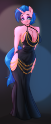 Size: 1624x3904 | Tagged: safe, artist:witchtaunter, species:anthro, clothing, commission, dress, female, smiling