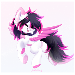 Size: 3000x3000 | Tagged: safe, artist:persikulka, artist:persikulkahouse, oc, oc only, oc:lunylin, species:pegasus, species:pony, butt, collar, ear fluff, female, high res, hoof heart, looking at you, mare, one eye closed, open mouth, open smile, pegasus oc, plot, smiling, smiling at you, solo, spread wings, underhoof, wings, wink, winking at you