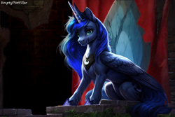 Size: 1152x768 | Tagged: safe, ai model:perchance, artist:emptyplotfiller, machine learning generated, character:princess luna, species:alicorn, species:pony, fanfic:crossing the trixie bridge:a new life in the crystal empire, g4, ai content, machine learning assisted, solo