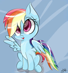 Size: 1400x1500 | Tagged: safe, artist:starmaster, artist:starmastersm, character:rainbow dash, species:pegasus, species:pony, g4, abstract background, cute, dashabetes, female, mare, open mouth, open smile, signature, sitting, smiling, solo, spread wings, wing gesture, wing wave, wings