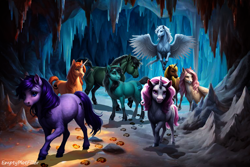 Size: 1152x768 | Tagged: safe, editor:emptyplotfiller, machine learning generated, character:thorax, species:changeling, species:pegasus, species:pony, species:unicorn, fanfic:crossing the trixie bridge:a new life in the crystal empire, g4, mount everhoof