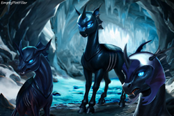 Size: 1152x768 | Tagged: safe, editor:emptyplotfiller, machine learning generated, species:changeling, fanfic:crossing the trixie bridge:a new life in the crystal empire, g4, elytra, gaster, haltere, mount everhoof