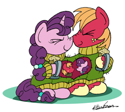 Size: 1450x1291 | Tagged: safe, artist:bobthedalek, character:big mcintosh, character:sugar belle, g4, apple family member, clothing, couple, female, husband and wife, male, shipping, straight, sweater