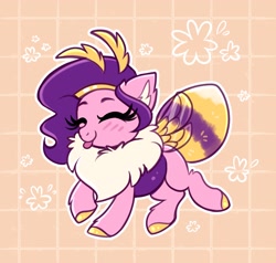 Size: 2048x1950 | Tagged: safe, artist:confetticakez, character:pipp petals, species:pegasus, species:pony, g5, abstract background, adorapipp, bee, bee pony, blep, bumblebee, bumblebipp, colored eyebrows, colored hooves, cute, eyebrows, eyes closed, female, fluffy, hooves, mare, original species, pipp is small, pumkinroll is trying to murder us, solo, species swap, spread wings, tongue out, unshorn fetlocks, wings, xp