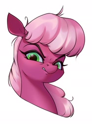 Size: 1623x2171 | Tagged: safe, artist:aquaticvibes, character:cheerilee, species:earth pony, species:pony, g4, angry, bust, eyebrows, eyelashes, female, frown, looking at you, mare, portrait, simple background, solo, white background