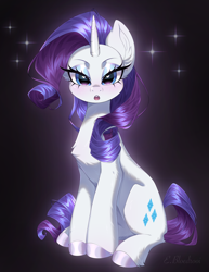 Size: 2700x3500 | Tagged: safe, artist:e-boi, character:rarity, species:pony, species:unicorn, g4, :o, chest fluff, ear fluff, eyeshadow, female, heart, heart eyes, high res, horn, lidded eyes, looking at you, makeup, mare, open mouth, signature, sitting, solo, sparkles, unshorn fetlocks, wingding eyes