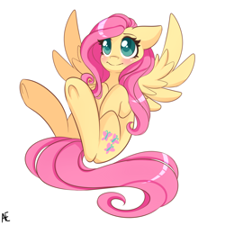 Size: 1600x1600 | Tagged: safe, artist:spittfireart, part of a set, character:fluttershy, species:pegasus, species:pony, g4, blushing, colored pupils, cute, eyebrows, female, mare, shyabetes, signature, simple background, smiling, solo, spread wings, underhoof, white background, wings