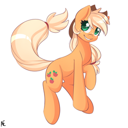 Size: 1600x1600 | Tagged: safe, artist:spittfireart, part of a set, character:applejack, species:earth pony, species:pony, g4, apple family member, applejack's hat, clothing, colored pupils, cowboy hat, cute, female, freckles, hat, jackabetes, looking at you, mare, signature, simple background, smiling, smiling at you, solo, stetson, white background
