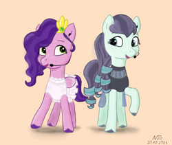 Size: 1388x1172 | Tagged: safe, artist:adamv20, character:coloratura, character:pipp petals, species:earth pony, species:pegasus, species:pony, g4, g5, my little pony: tell your tale, adorapipp, clothing, colored hooves, cute, dress, g4 to g5, generation leap, generational ponidox, hooves, jewelry, microphone, mlp fim's thirteenth anniversary, pipp and her second heroine, pipp wings, ponidox, raised hoof, rara, signature, simple background, singing, tiara, unshorn fetlocks