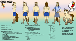Size: 5000x2734 | Tagged: safe, artist:arrjaysketch, oc, oc only, oc:graphite doodles, species:anthro, species:pony, species:unicorn, clothed, furry, male, my little pony, reference sheet