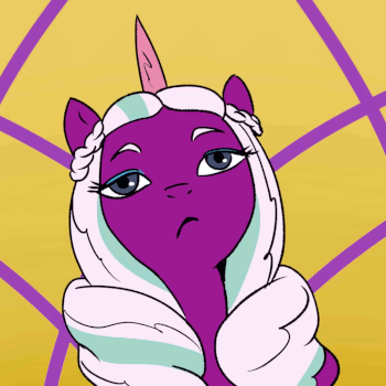 Size: 350x350 | Tagged: safe, artist:doublewbrothers, artist:pony-berserker, character:opaline arcana, species:alicorn, species:pony, g5, my little pony: make your mark, my little pony: tell your tale, animated, bored, cropped, drool, female, gif, head shake, horn, looking around, mare, misty's villain training, opaline arcana is not amused, pinpoint eyes, solo, unamused