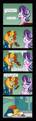 Size: 1323x4370 | Tagged: safe, artist:bobthedalek, character:starlight glimmer, character:sunburst, species:pony, species:unicorn, g4, antique, bait and switch, blushing, book, coat markings, comic, crying, dialogue, didn't think this through, duo, epic fail, exclamation point, face down ass up, fail, female, glowing horn, green background, horn, idiot, interrobang, jewelry, magic, mare, mistake, mood whiplash, question mark, ring, shipping denied, simple background, socks (coat marking), speech bubble, sunburst is a goddamn moron, tears of joy, telekinesis, text, that pony sure does love antiques, this will not end in grandfoals, you blew it
