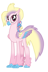 Size: 704x1064 | Tagged: safe, artist:fedethedox2121, character:destiny, species:classical hippogriff, species:hippogriff, g4, g5, my little pony: tell your tale, classical hippogriffied, cloven hooves, colored hooves, colored wings, cute, female, g5 to g4, generation leap, hippogriffied, hooves, looking at you, multicolored wings, simple background, solo, species swap, three quarter view, transparent background, wings