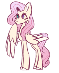 Size: 360x444 | Tagged: safe, artist:butterfly-mak, oc, oc only, oc:orchid monandra, parent:fleur-de-lis, parent:fluttershy, species:pegasus, species:pony, g4, colored ears, colored hooves, colored wings, female, heterochromia, hooves, long legs, magical lesbian spawn, mare, multicolored wings, no mouth, offspring, parents:flutter de lis, pegasus oc, simple background, solo, tall, three quarter view, two toned wings, unshorn fetlocks, white background, wings