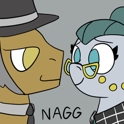Size: 1024x1024 | Tagged: safe, artist:naggfruit, character:cloudy quartz, character:igneous rock pie, g4, adoraquartz, couple, cute, female, husband and wife, looking at each other, looking at someone, male, quartzrock, shipping, simple background, smiling, straight