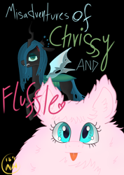 Size: 1000x1414 | Tagged: safe, artist:wh189, manebooru original, character:queen chrysalis, oc, oc:fluffle puff, species:changeling, g4, manechat challenge