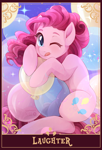Size: 1390x2048 | Tagged: safe, artist:applesartt, character:pinkie pie, species:earth pony, species:pony, g4, blep, female, looking at you, mare, one eye closed, smiling, smiling at you, solo, tail, tarot card, tongue out, wink, winking at you