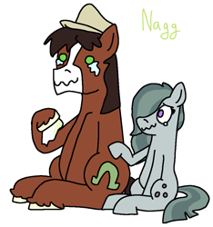 Size: 861x920 | Tagged: safe, artist:naggfruit, character:marble pie, character:trouble shoes, g4, comforting, duo, female, liquid pride, looking offscreen, male, marbleshoes, napkin, straight