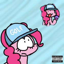 Size: 540x540 | Tagged: safe, artist:gayfellas, character:pinkie pie, species:earth pony, species:pony, g4, album cover, cat face, clothing, hat, simple background, tyler the creator