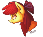 Size: 1600x1360 | Tagged: safe, alternate version, artist:tu-kierownik, character:apple bloom, species:earth pony, species:pony, g4, apple family member, bow, bust, female, filly, hair bow, looking up, portrait, profile, signature, simple background, solo, transparent background, young