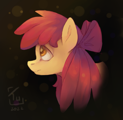 Size: 1129x1100 | Tagged: dead source, safe, artist:tu-kierownik, character:apple bloom, species:earth pony, species:pony, g4, apple family member, bust, colored pupils, female, filly, foal, looking up, portrait, profile, redraw, signature, solo, young