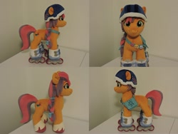 Size: 1597x1199 | Tagged: safe, artist:little-broy-peep, character:sunny starscout, species:earth pony, species:pony, g5, helmet, irl, photo, plushie, roller skates, rollerblades, skates, solo, toy