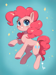 Size: 1000x1352 | Tagged: safe, artist:inkypuso, character:pinkie pie, species:earth pony, species:pony, g4, cute, diapinkes, female, looking at you, mare, signature, smiling, smiling at you, solo, sparkles, tail