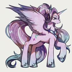 Size: 1600x1600 | Tagged: safe, artist:tkotu434, character:starlight glimmer, species:alicorn, species:pony, g4, alicornified, clothing, crown, female, hoof shoes, horn, jewelry, mare, necklace, peytral, princess shoes, race swap, raised hoof, regalia, shoes, solo, spread wings, starlicorn, wings
