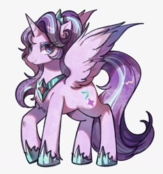 Size: 1368x1461 | Tagged: safe, artist:tkotu434, character:starlight glimmer, species:alicorn, species:pony, g4, alicornified, clothing, crown, female, hoof shoes, horn, jewelry, looking at you, mare, necklace, peytral, princess shoes, race swap, raised hoof, regalia, shoes, smiling, smiling at you, solo, spread wings, starlicorn, wings
