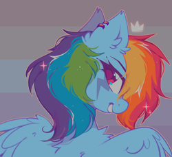 Size: 1750x1600 | Tagged: safe, alternate version, artist:mirtash, character:rainbow dash, species:pegasus, species:pony, g4, crown, cute, dashabetes, ear piercing, earring, eyebrows, female, grin, jewelry, lesbian pride flag, looking at you, mare, piercing, pride, pride flag, profile, regalia, smiling, smiling at you, solo, wings