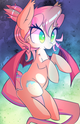 Size: 3850x5950 | Tagged: safe, artist:kawaiipony2, oc, oc only, oc:sweet skies, species:bat pony, species:pony, absurd resolution, bat ponified, bat wings, colored pupils, commission, cute, fangs, female, mare, ocbetes, race swap, sharp teeth, smiling, solo, spread wings, wings