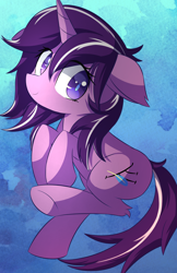 Size: 3850x5950 | Tagged: safe, artist:kawaiipony2, oc, oc only, oc:rune stroke, species:pony, species:unicorn, absurd resolution, commission, eye clipping through hair, female, floppy ears, horn, leg fluff, looking at you, mare, smiling, smiling at you, solo, tail, unicorn oc