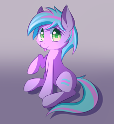 Size: 2952x3216 | Tagged: safe, artist:kawaiipony2, oc, oc only, oc:trilly taffy, species:earth pony, species:pony, blep, colored pupils, commission, cute, earth pony oc, female, gradient background, high res, looking at you, mare, ocbetes, raised hoof, sitting, smiling, smiling at you, solo, tail, tongue out