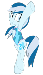 Size: 1575x2712 | Tagged: safe, artist:notadeliciouspotato, oc, oc:serene dive, species:earth pony, species:pony, chest fluff, clothing, content, happy, looking at you, one-piece swimsuit, solo, standing on one leg, standing up, swimsuit