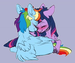 Size: 4096x3417 | Tagged: safe, artist:chub-wub, character:rainbow dash, character:twilight sparkle, character:twilight sparkle (alicorn), species:alicorn, species:pegasus, species:pony, ship:twidash, g4, blep, blue background, blushing, cute, dashabetes, duo, duo female, eyebrows, eyebrows visible through hair, eyes closed, female, lesbian, mare, nuzzling, shipping, simple background, tongue out, twiabetes, unshorn fetlocks