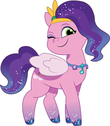 Size: 1074x1234 | Tagged: safe, artist:prixy05, derpibooru original, character:pipp petals, species:pegasus, species:pony, episode:secrets of starlight, g5, my little pony: make your mark, my little pony: make your mark chapter 6, my little pony: tell your tale, adorapipp, chubby, circlet, colored eyebrows, colored hooves, cute, digital art, eyebrows, female, gradient legs, hooves, jewelry, looking at you, mare, necklace, one eye closed, pipp wings, shiny hooves, simple background, smiling, smiling at you, solo, sparkles, sparkly mane, sparkly tail, starlight form, tail, tiara, transparent background, unshorn fetlocks, vector, wink, winking at you